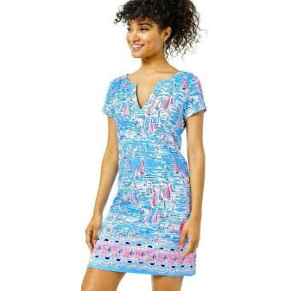 Lilly Pulitzer Blue Pink Sailboat-Print Midi Dress
